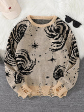 Trendy Street Style Ripped Abstract Starry Sky Pattern Pullover Ripped Sweater Casual Crew Neck Knitted Pullover