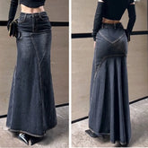 Maxi Skirt Casual Mermaid Streatwear High Waist Zipper Denim Skirts Y2k Streetwear Loose Long Mom Jeans Ankle Lenth