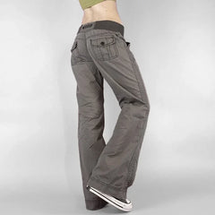 Retro Lace-up Low Rise Pants Streetwear Patchwork Loose Casual