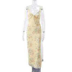 Flower Printed Low-cut Dress Sleeveless Backless Slim Sling Dresses Beach Vacation Lady Vestidos