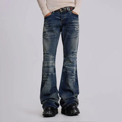 Y2K Mid Blue Flared Jeans Vintage Washed Bootcut Jeans Gothic High Street Unisex Streetwear Retro Baggy wide leg Pants