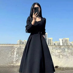 Early Long Dress Elegant French Hepburn Style Slimming Black Long Sleeve Dress Sale Of The Season