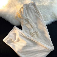 Solid Pants Retro Ankle Length Casual Korean Style Pant Male Elastic Waist Loose Pant Man Streetwear Black Gray