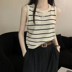 Striped Stretch Vest Basic Versatile Short Top Clothing
