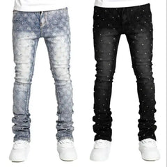 denim personality straight leg pants European