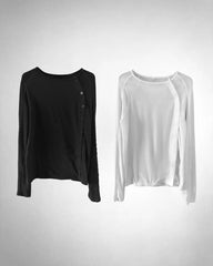 Y2K Solid Color Button Round Neck T-shirt Casual Edition Retro Trend