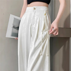 Chinese Style Jacquard Wide Leg Satin Pants