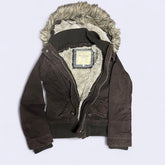 Solid Color Fur Collar Hooded Cotton-padded Jacket Y2K Street Vintage Pop College Cotton-padded Jacket
