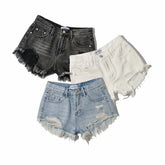 Shorts Denim Washed Jean High Waist Hole Spliced Slim Fit Jeans Casual Pockets Short Straight Pants