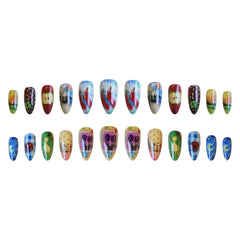 24pcs Cute Cartoon Fake Nail Tips Oil Painting Series Printed Almond Press On Nail Sweet Cool Charming False Nail