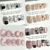 10Pcs Wearable Cat Eyes Series Short Square Press On Nails Kawaii Cartoon Cat Rabbit Rhinestone Gradients Full Cover False Nails