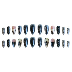 24pcs Smudging Flower Press On Nails Wave Point Designs French Style Almond False Nails Y2k Sweet Cool Fake Nail
