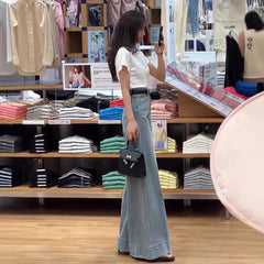 High Waist Wide Leg Denim Jeans Washed Versatile Loose Slimming Draping Long Pants Korean Style