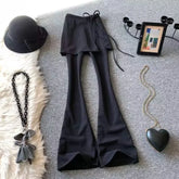 High Waist Casual Pants Yoga Butt Covering Skirt Elastic Slimming Drapey Suit Long Pants Black Two-Piece Set