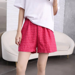 Loose Plaid Shorts Ins Style Shorts High Waist Slimming Wide Legs Casual Home Pants Outdoor Wearing Walking Shorts