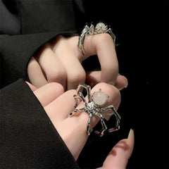 Punk Dark Spider Open Ring Retro Moonstone Black Ring
