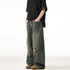 American Retro Ripped Wide-leg Jeans