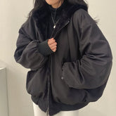 Korean Casual Cashmere Padded Double-Sided Lamb Wool Cotton-Padded Jacket Y2K Zipper Hooded Cotton-Padded Jackets Coat