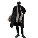 Trench Black Thick Woolen Trench Coats Korean Style Male Casual Trenchcoat Streetwear Windbreaker