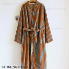 Robe Home Dress Thicken Flannel Bathrobe Kimono Gown Loose Print Stripe Sleepwear Coral Fleece Loungewear