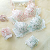 Silver Thread Embroidered Lingerie Breifs Suit Butterfly Cute Ruffle Student Underwear