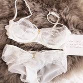 Transparent mesh lace half cup lingerie with underpants Set