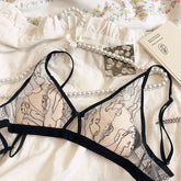 Triangle cup lingerie without steel ring thin section big chest showing small embroidery hollow sexy Underwear
