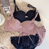 Wriufred One-line neck ribbed thin section bralette underwire push uo crystal cup bra Set