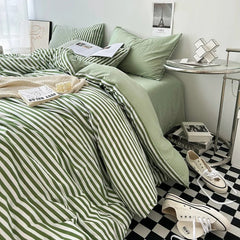 Green White Striped Bedding Set No Filler Ins Nordic Duvet Cover with Zipper Pillowcase Bed Sheet Double Queen Bed Linens