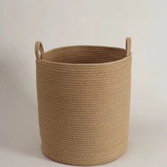 Solid White Storage Baskets Cotton Rope Home Organization Kids Toy Woven Laundry Hamper with Handles Sundries Organizer Basket
