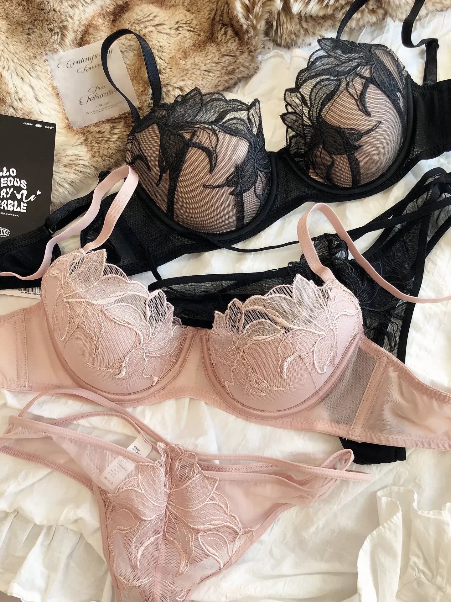 2 Pcs Sexy Lace Flowers Embroidery Underwear