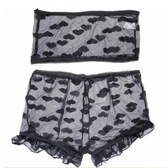 2 Piece Heart Printed Mesh Lingerie Set