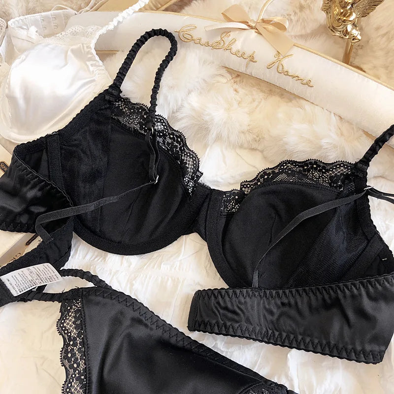 2 Pieces French Sexy Lace Ultra Thin Bra Set