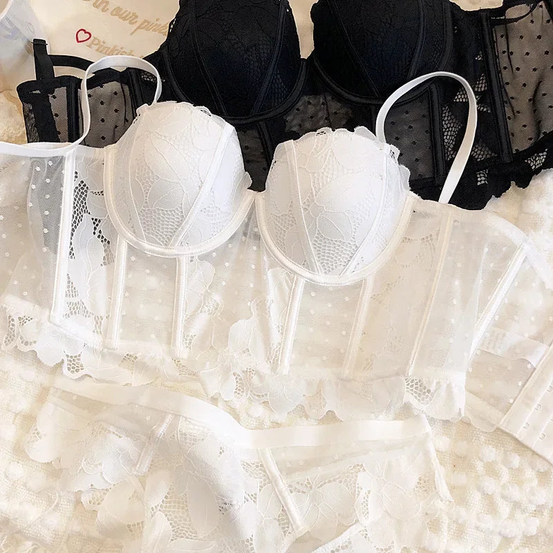 2 Pieces Sexy Lace Flowers Embroidery Underwear