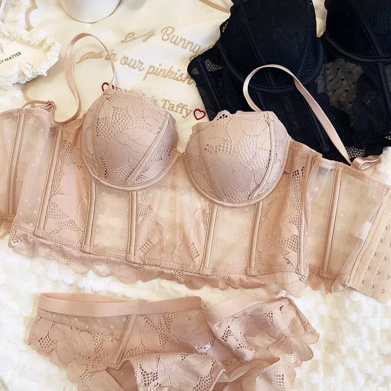 2 Pieces Sexy Lace Flowers Embroidery Underwear