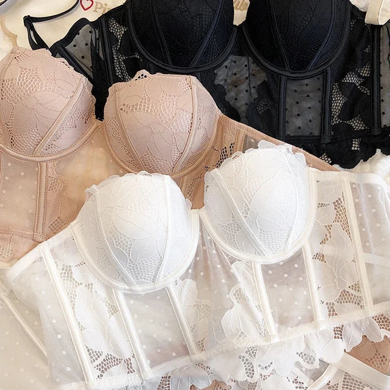 2 Pieces Sexy Lace Flowers Embroidery Underwear