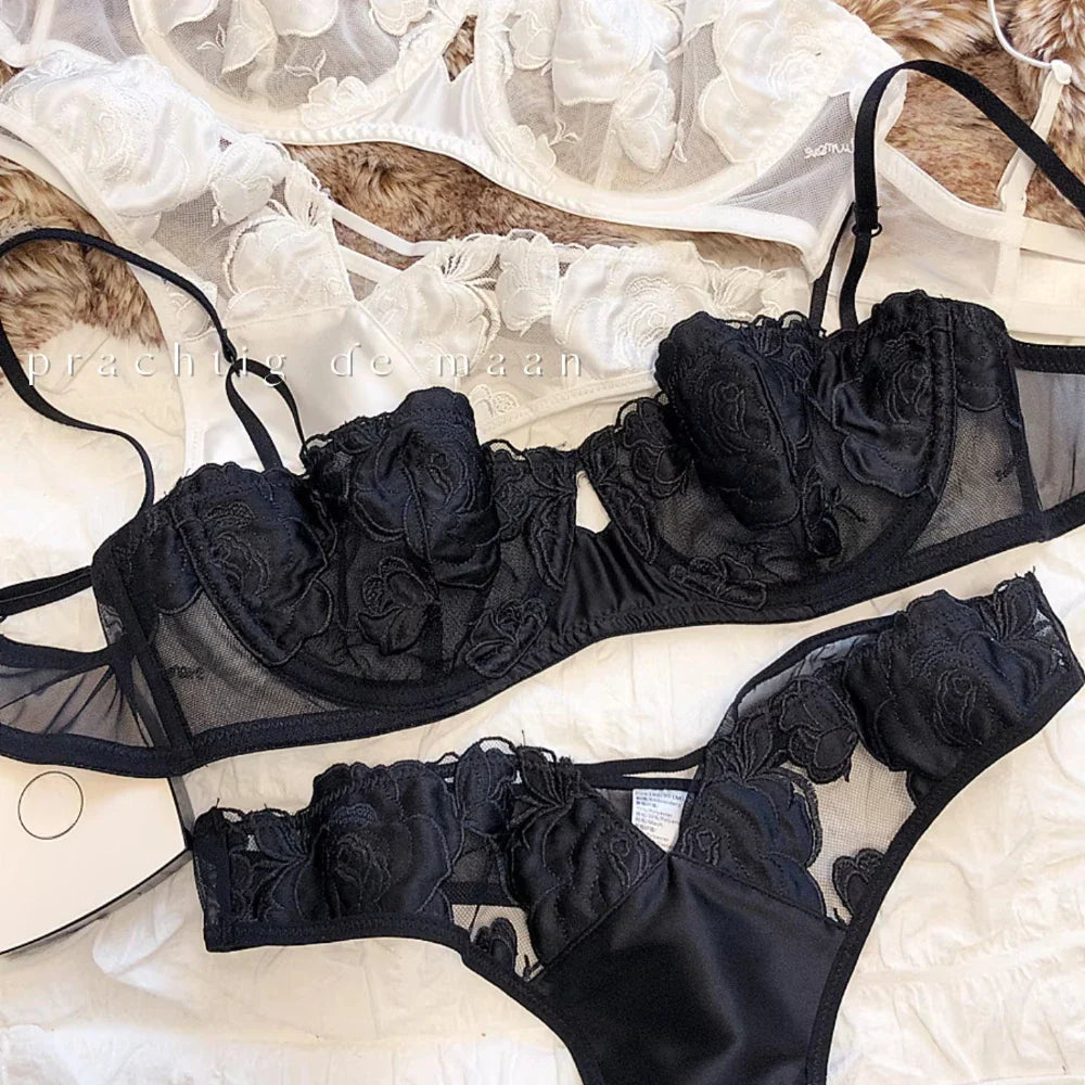2 Pieces Sexy Ultra Thin 1/2 Cup Bra Underwear
