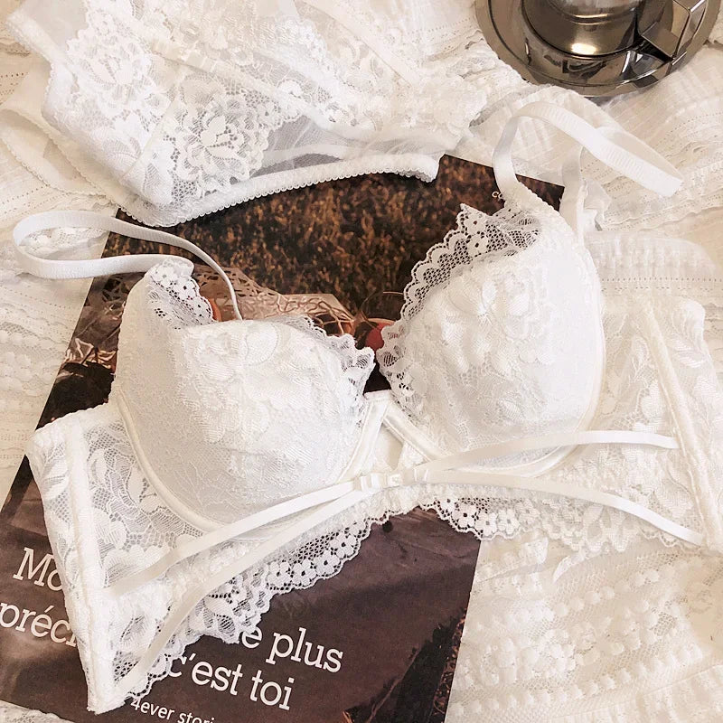 2 Pieces Thin Cup Bra Sexy Lace Hollow Underwear