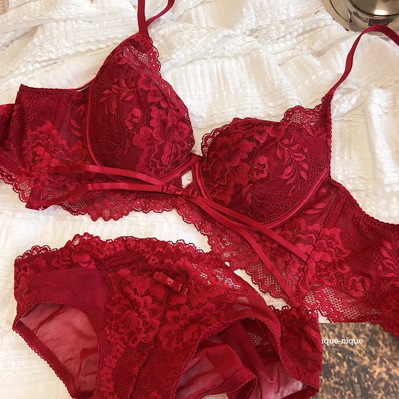 2 Pieces Thin Cup Bra Sexy Lace Hollow Underwear