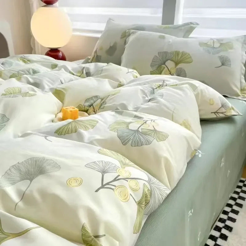 Pink Flowers Duvet Cover Set Ins Single Queen Size Girls Boys Flat Sheet Pillowcase No Filler Home Decor Bedding Set