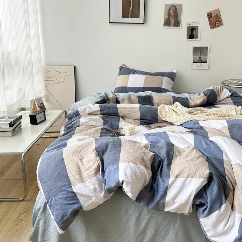 Green White Striped Bedding Set No Filler Ins Nordic Duvet Cover with Zipper Pillowcase Bed Sheet Double Queen Bed Linens