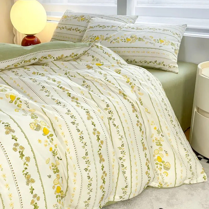 Green Floral Bedding Set Ins Twin Full Queen Size Duvet Cover No Filler Flat Sheet Pillowcase Girl Home Totel Bed Linens