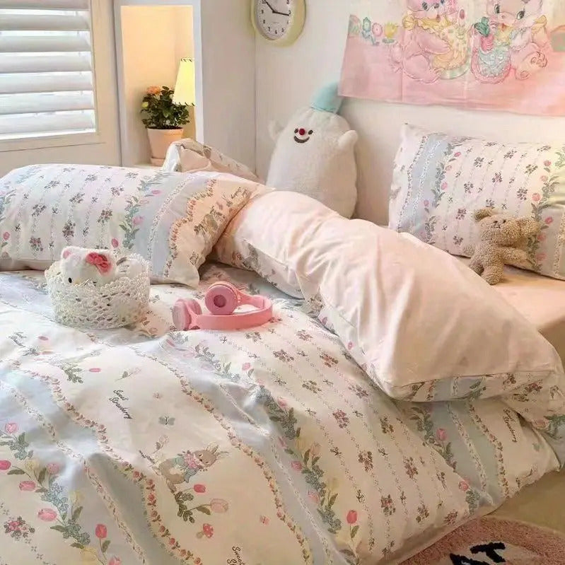 Green Floral Bedding Set Ins Twin Full Queen Size Duvet Cover No Filler Flat Sheet Pillowcase Girl Home Totel Bed Linens