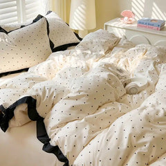 French-style Bedding Set Girl Ins Polka Dot Washed Cotton Student Dormitory Bed Sheet Duvet Quilt Cover Pillowcase Set