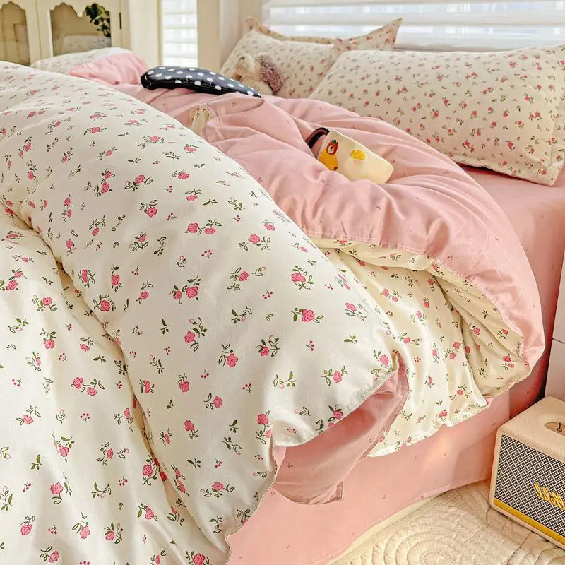 Cute Bear Duvet Cover Set with Zipper Pink Heart Bed Sheet Pillowcases No Filler Twin Queen Size Girls Boys Gift Bedding Set
