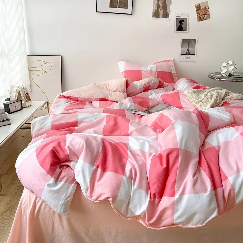 Green White Striped Bedding Set No Filler Ins Nordic Duvet Cover with Zipper Pillowcase Bed Sheet Double Queen Bed Linens