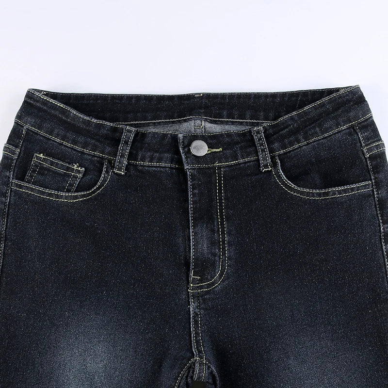 Rockmore Vintage Flare Jeans Low Rise Washed Jean Pants Y2K High Street Denim Trousers Korean Casual New