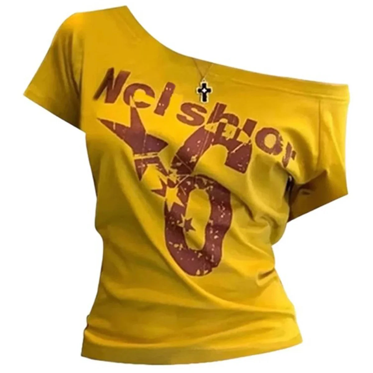 Y2k Sport Off shoulder Top Letter Vintage 2000s Short sleeve T shirt Lady Body Basic Crop Top Casual