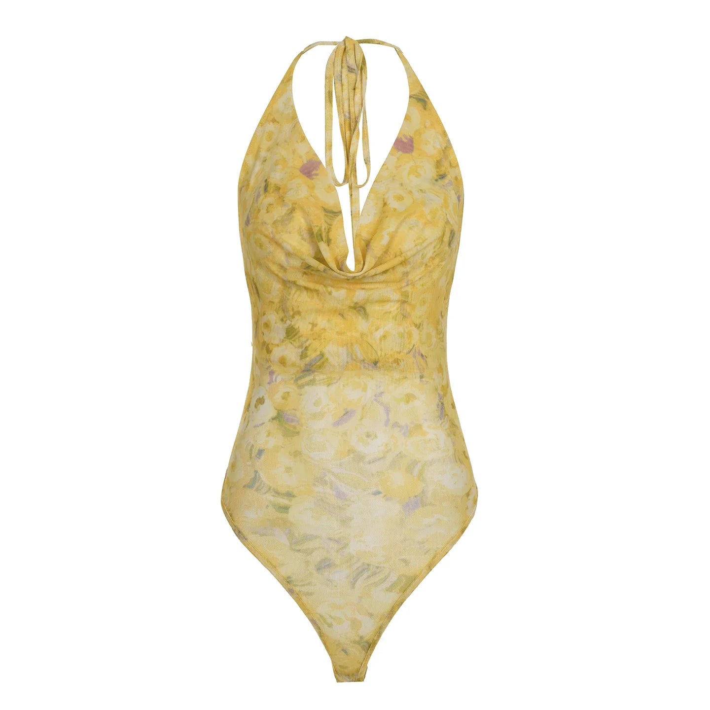 Rockmore Floral Print Lace-up Bodysuits Beach Holiday Swing Collar Backless Jumpsuit