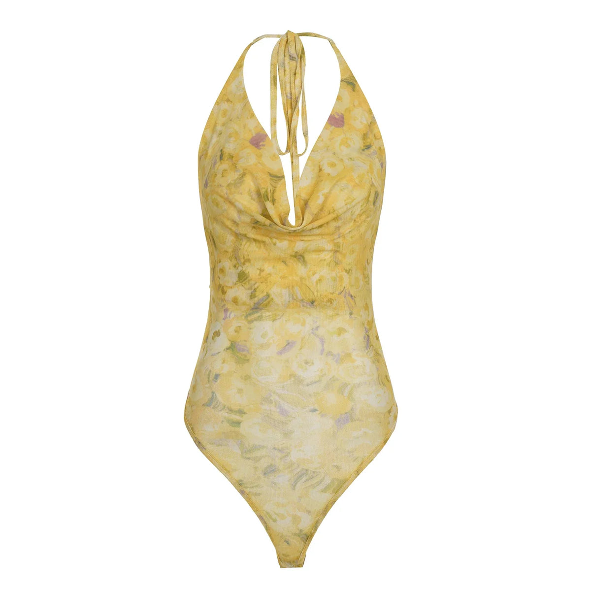 Rockmore Floral Print Lace-up Bodysuits Beach Holiday Swing Collar Backless Jumpsuit